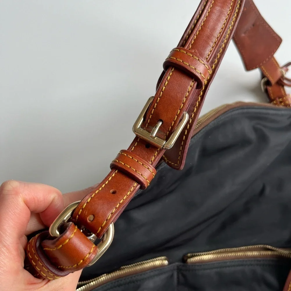 Dooney & Bourke Black Tote with Brown Leather and Gold Tag - Picture 7 of 13